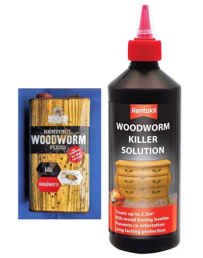 Old and new Rentokil woodworm treatment